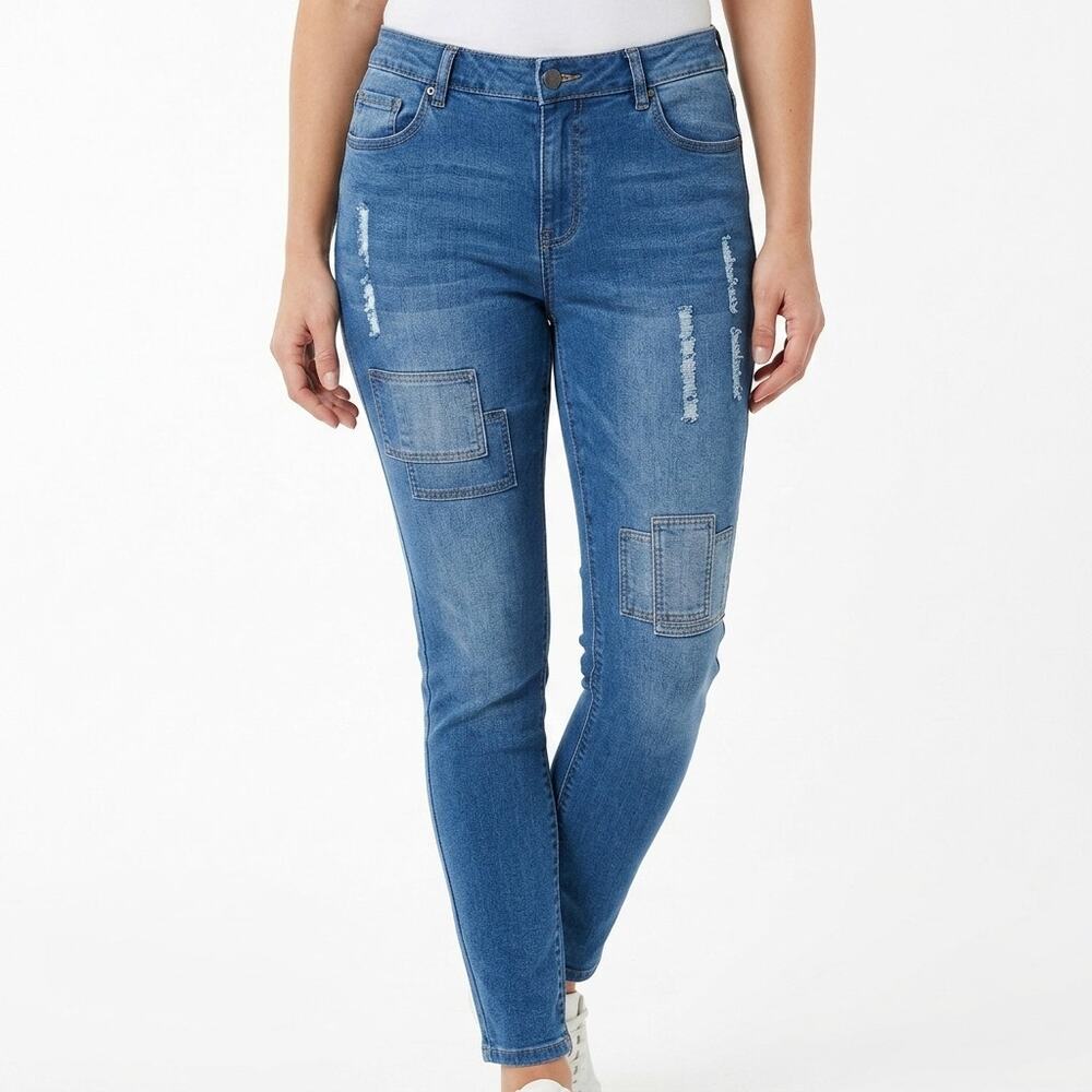 Janina Blue Denim Button Front Skinny Casual Jeans Women Size 14